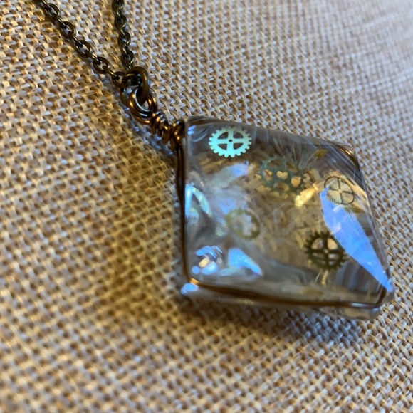 Boho Unique Dandelion gear Necklace Handmade - Picture 7 of 11